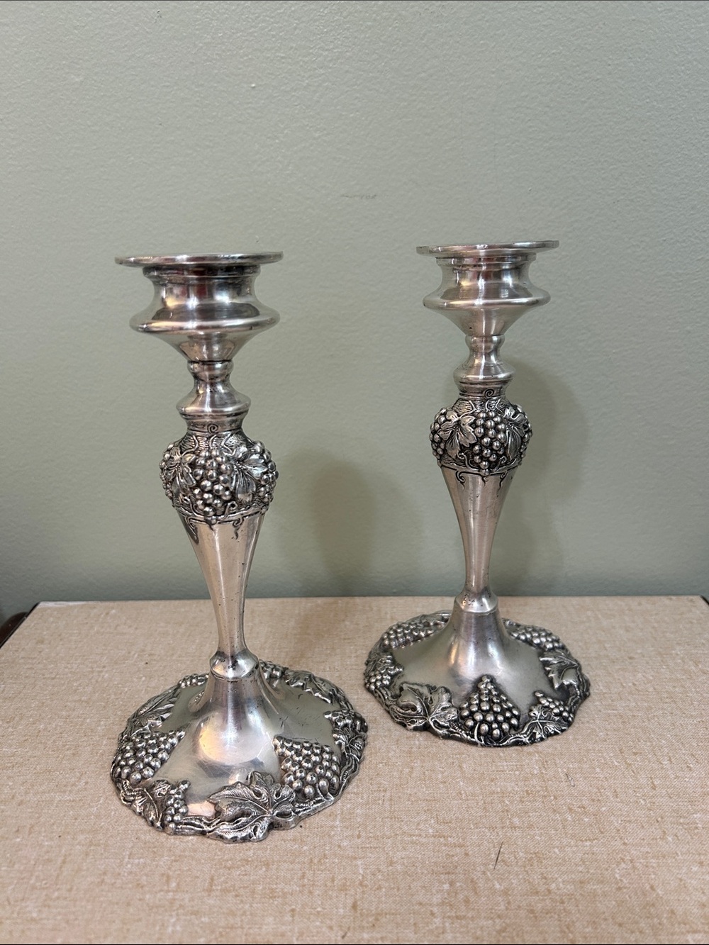 Vintage Benedict Proctor Silver Plate Grape Candlesticks Pair Model 2495